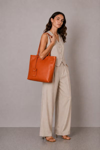 CM - Olivia Tote Bag - Orange w Bronze