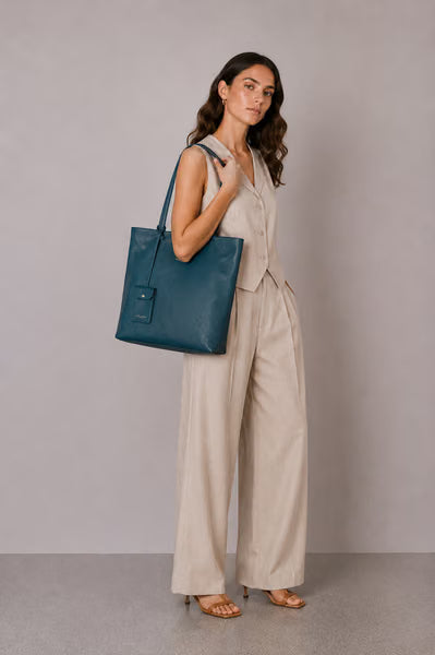 CM - Olivia Tote Bag - Petrol Green w Light Green
