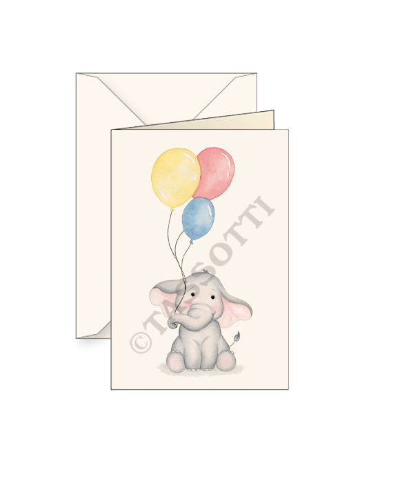 Card T - Baby Elephant w Balloons
