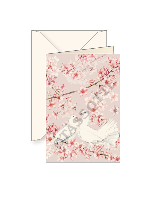 Card T - Doves w Blossom