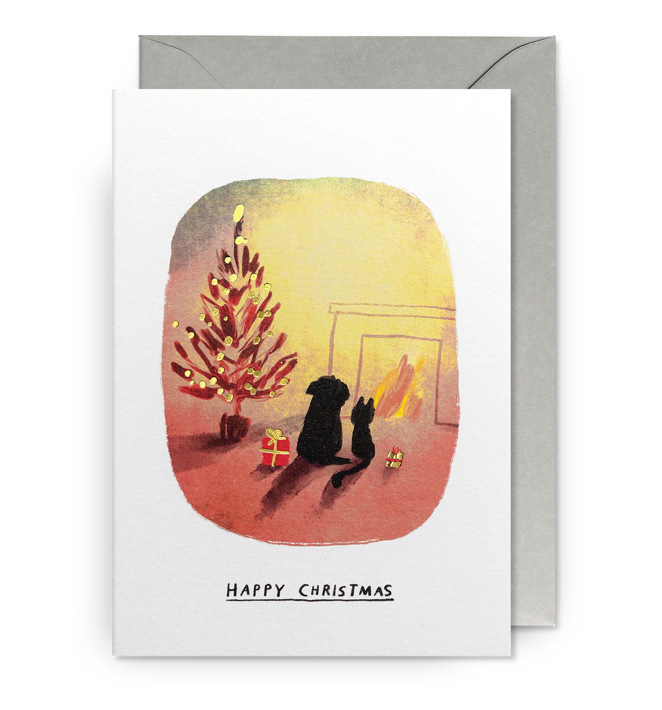 Christmas Card - Cosy Cat & Dog by fire