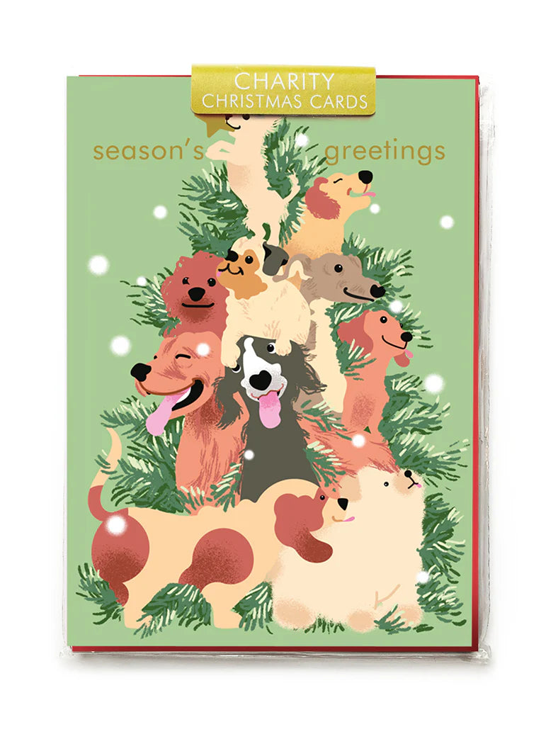 Pack of 5 Cards - Dog Christmas Tree