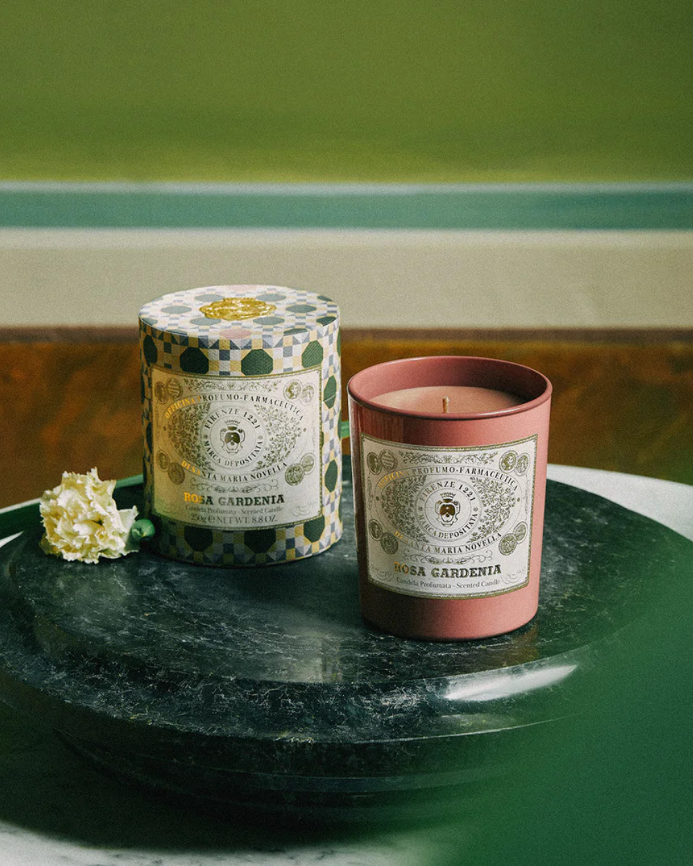 Rosa Gardenia Scented Glass Candle