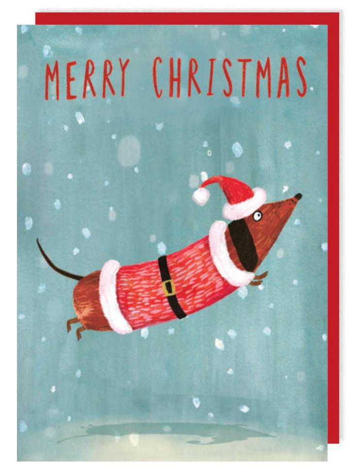 Christmas Card - CR - Santa Sausage Dog
