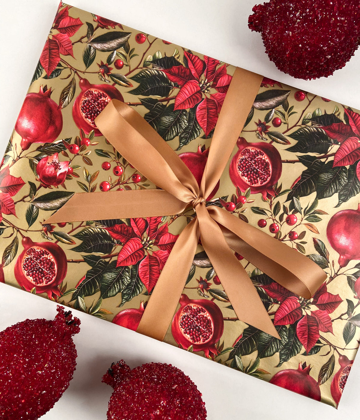 Christmas Wrap - Pomegranate with GOLD - 50 cm wide x 3 m length