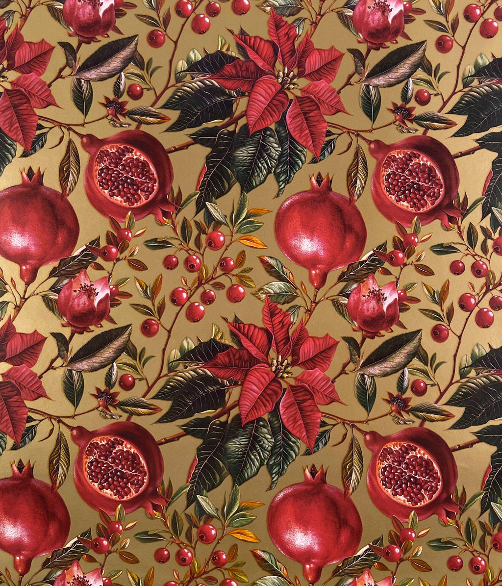Christmas Wrap - Pomegranate with GOLD - 50 cm wide x 3 m length