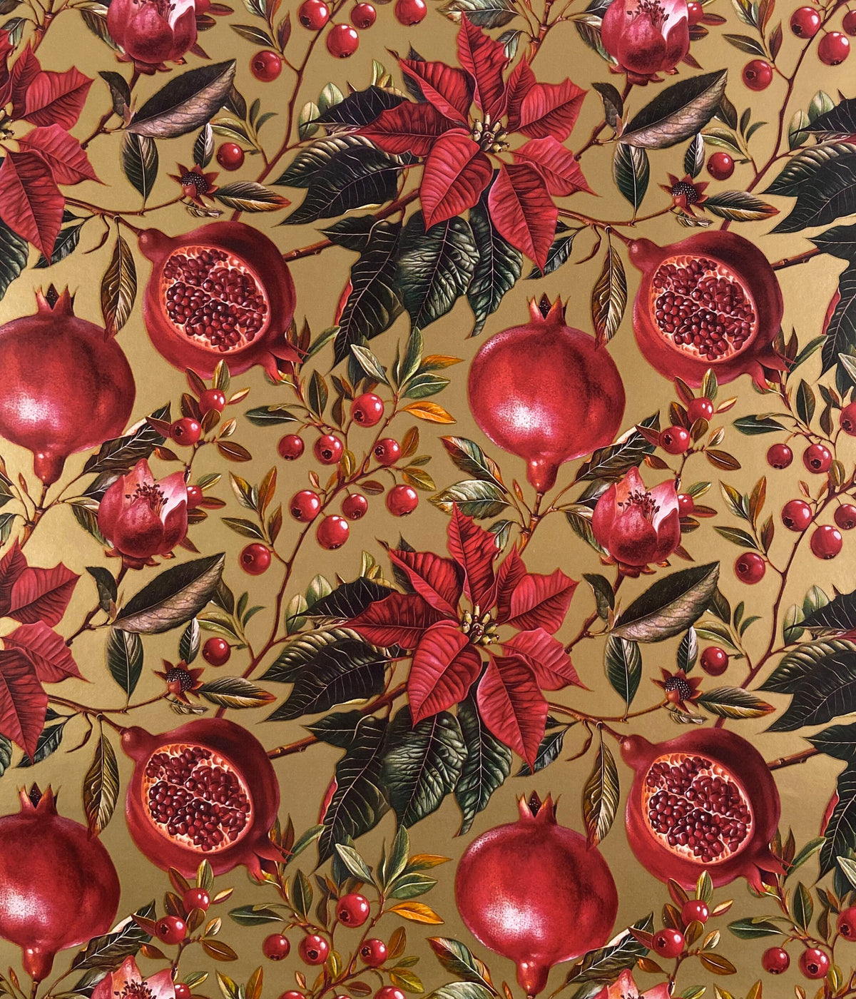 Christmas Wrap - Pomegranate with GOLD - 50 cm wide x 3 m length